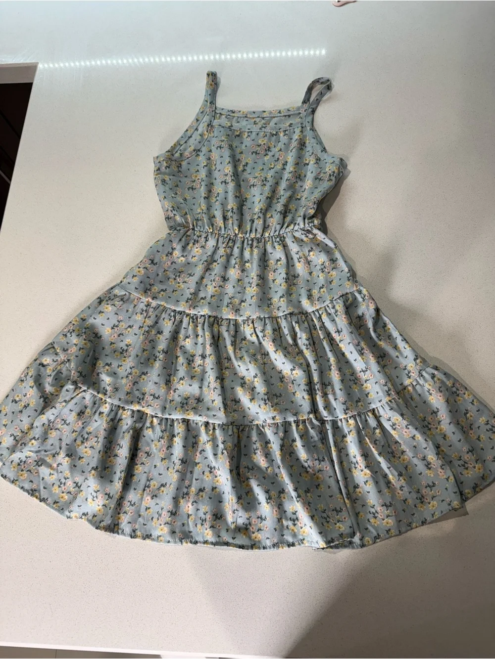 Girls' Light Blue Floral Tiered Sundress